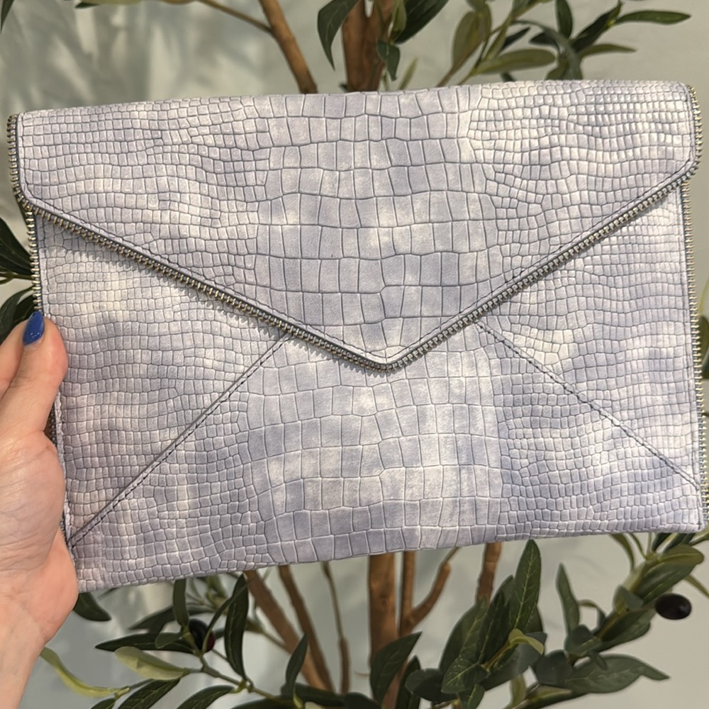 NWT Rebecca Minkoff Croc-Embossed Clutch in Light Gray